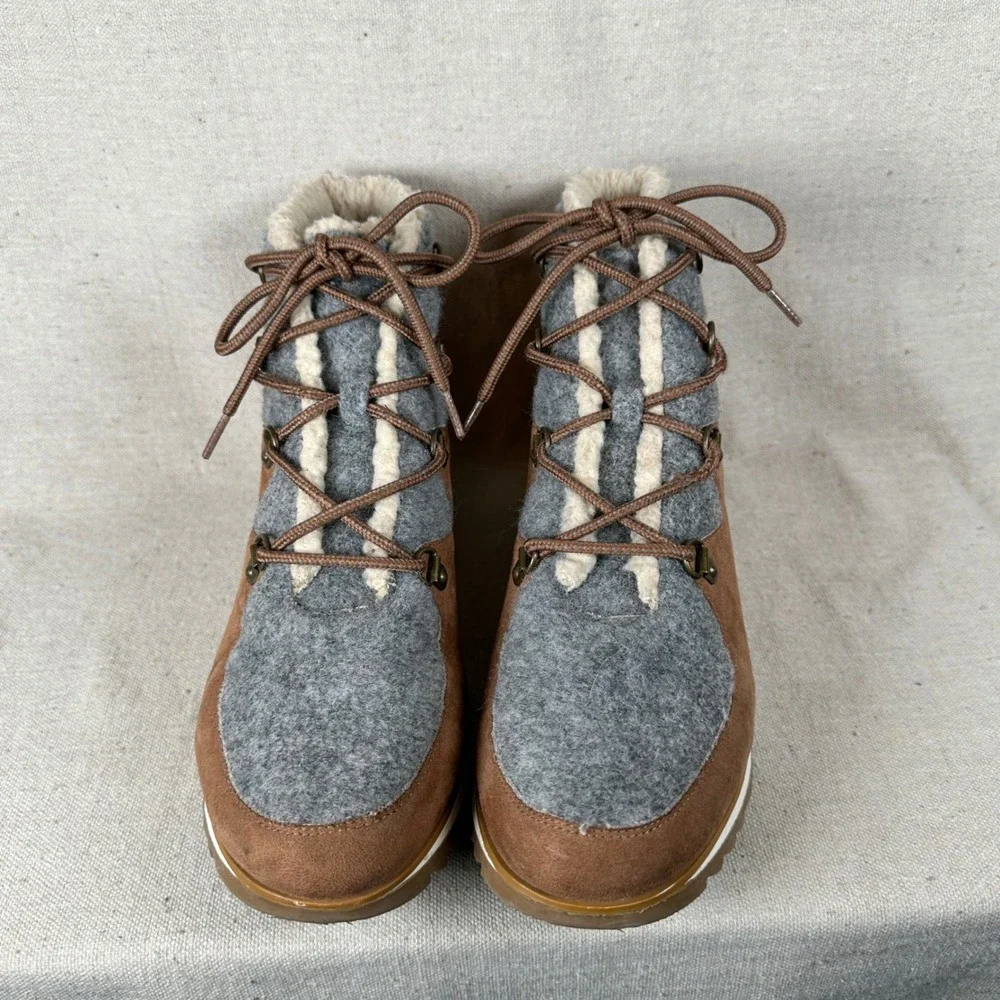 Sonoma 8.5 Brown Faux Suede Grey Wool Lace Up Winter Boots Gorpcore‎ Sherpa
